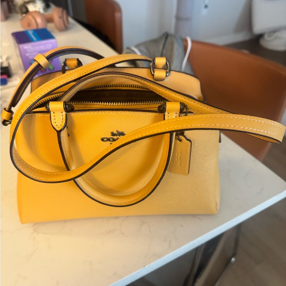 Coach Yellow Saffiano-Style Leather Satchel - Picture 3 of 5